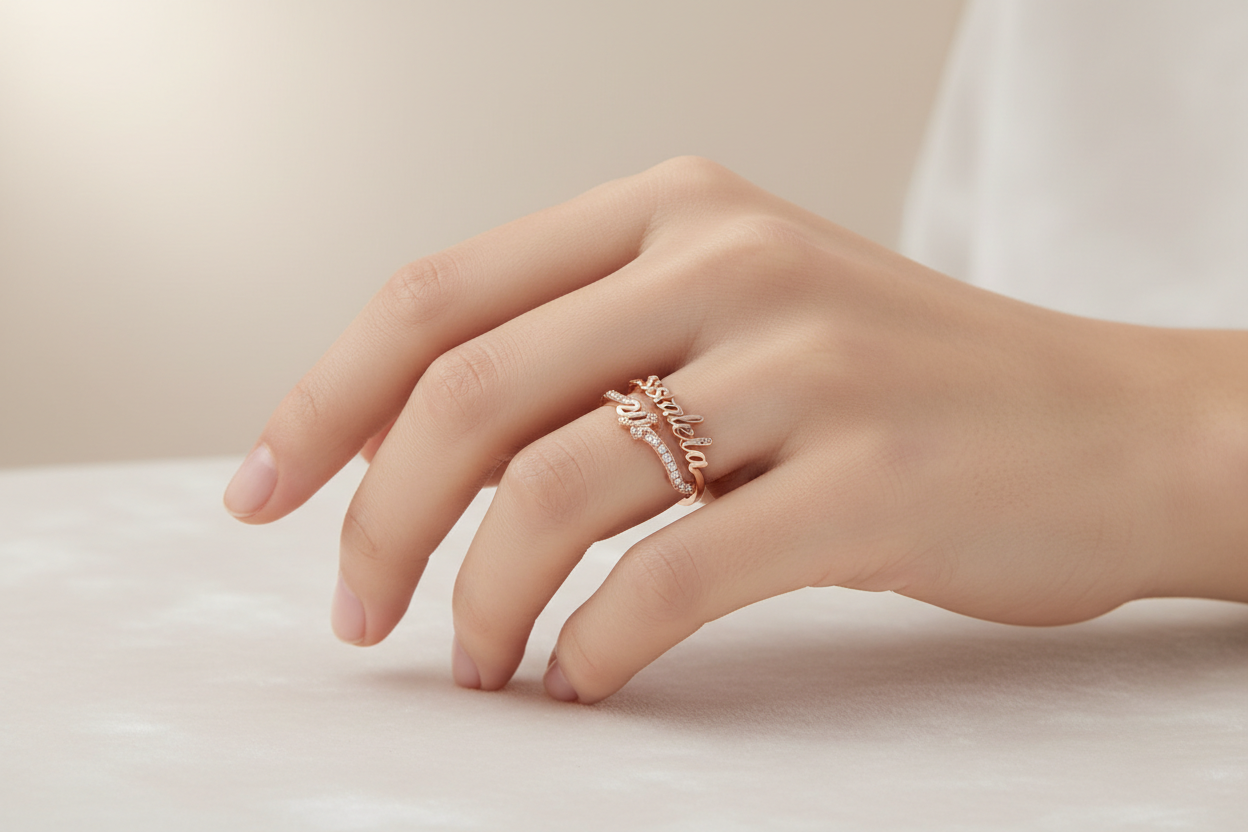 customized name ring model wear banner 3D