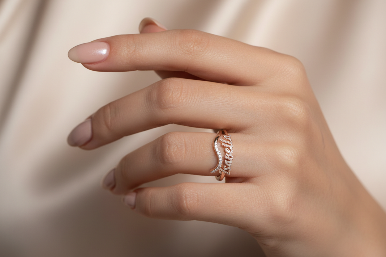 customized name ring  wear model woman 